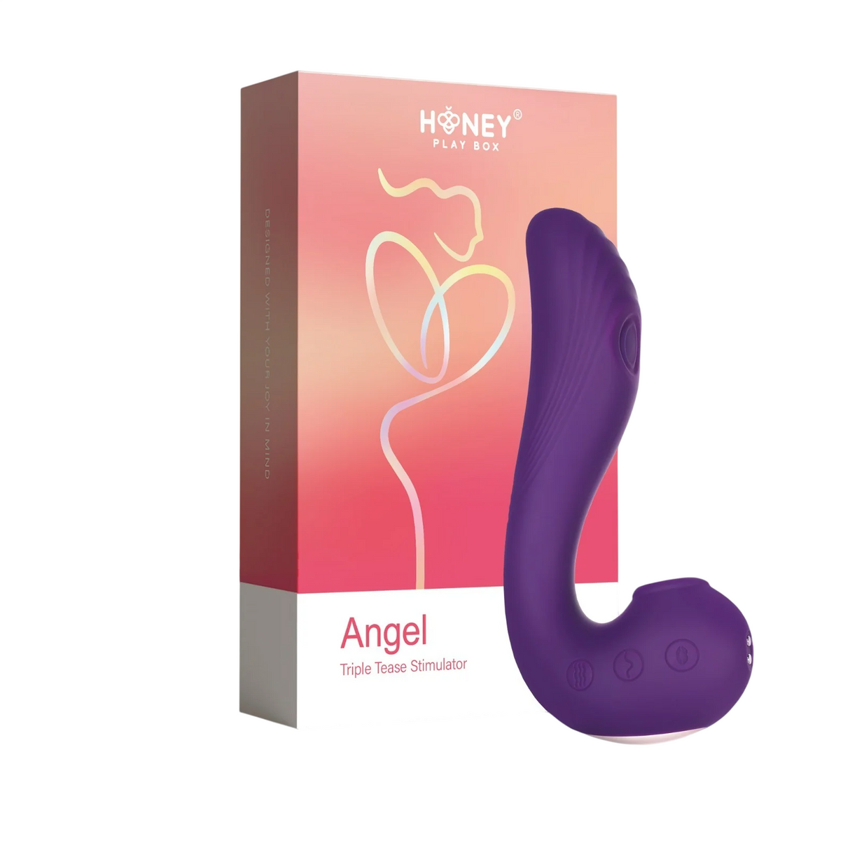 Honey Play Box, Angel, Clit Suckers, G Spot Vibrator & Clit Licking Tongue 3-In-1, 9 Vibrating + 9 Licking + 3 Sucking Modes, USB Rechargeable, Silicone+ABS, 18.00 × 13.00 × 6.50 cm, Purple - Feel You