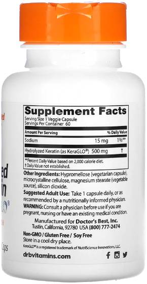 Hydrolyzed Keratin 500 mg | with KeraGLO® - 60 капсули - Feel You