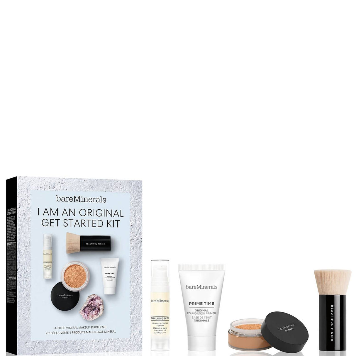 I Am An Original Set BareMinerals: Prime Time, Vitamin E, Smooth Wear, Foundation Primer, Golden Tan, 15 ml + + Mineral Veil, Matte Finish, Loose Setting Powder, Golden Tan, 2 g + BareMinerals, Setting, Powder Brush - Feel You