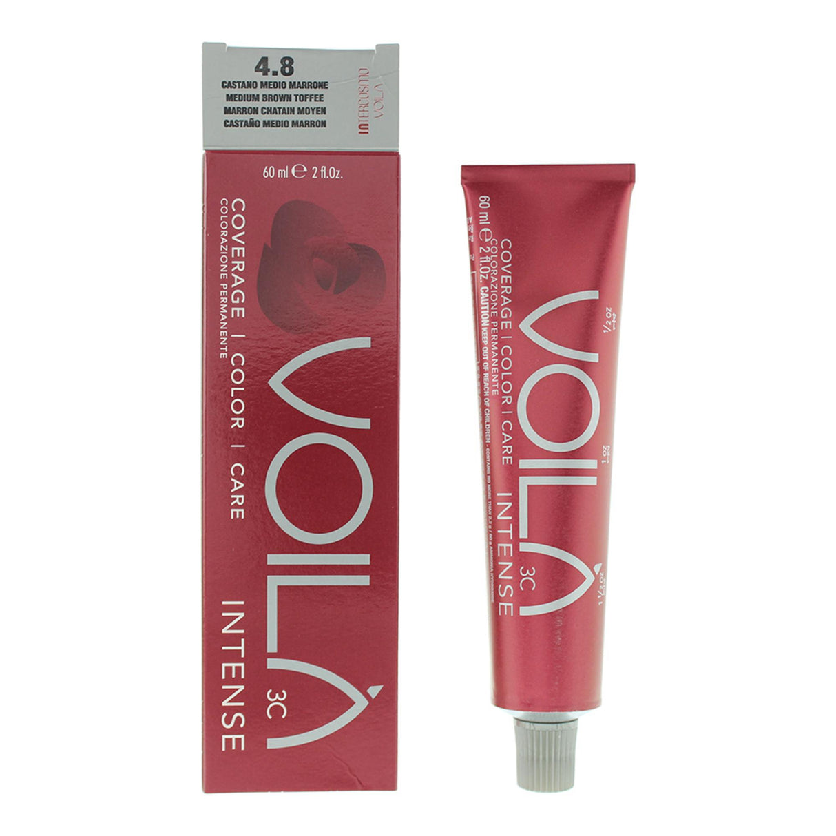 Intercosmo, Voila 3C Intense, Aqua, Permanent Hair Dye, 4.8 Medium Brown Toffee, 60 ml - Feel You