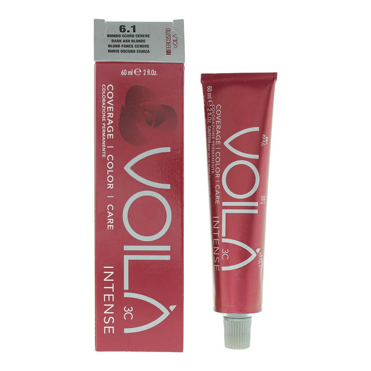 Intercosmo, Voila 3C Intense, Nourishing, Permanent Hair Dye, 6.1 Dark Ash Blonde, 60 ml - Feel You