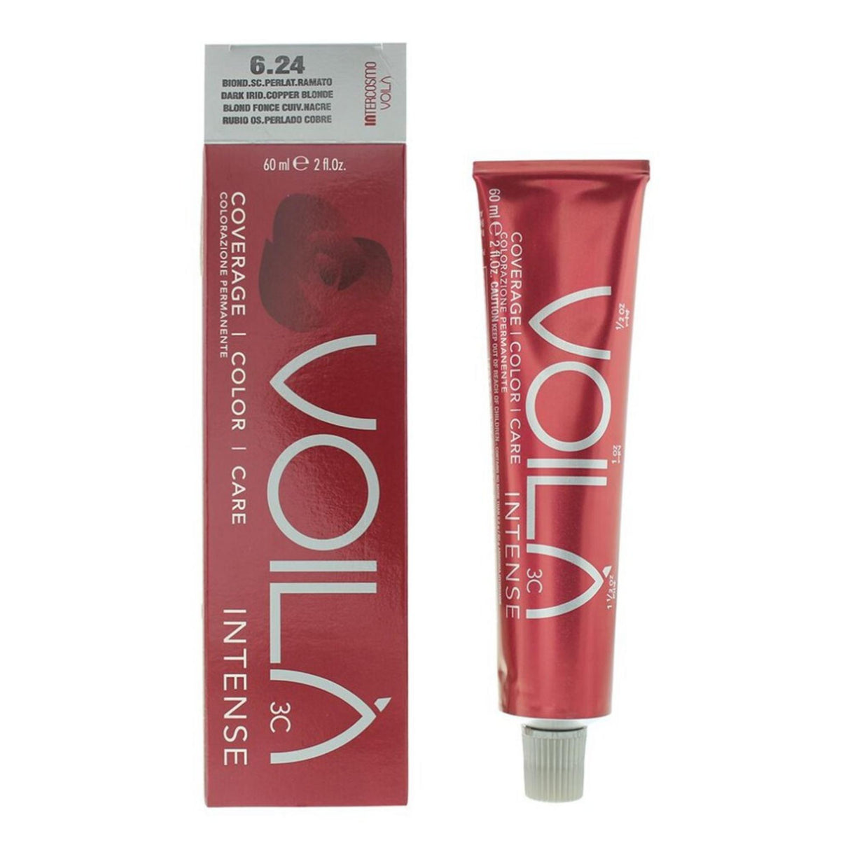 Intercosmo, Voila 3C Intense, Permanent Hair Dye, 6.24 Dark Iridescent Copper Blonde, 60 ml - Feel You