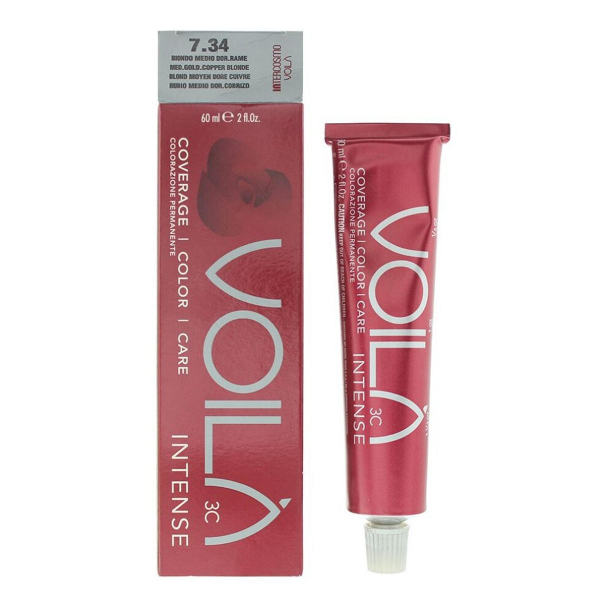 Intercosmo, Voila 3C Intense, Permanent Hair Dye, 7.34 Medium Golden Copper Blonde, 60 ml - Feel You