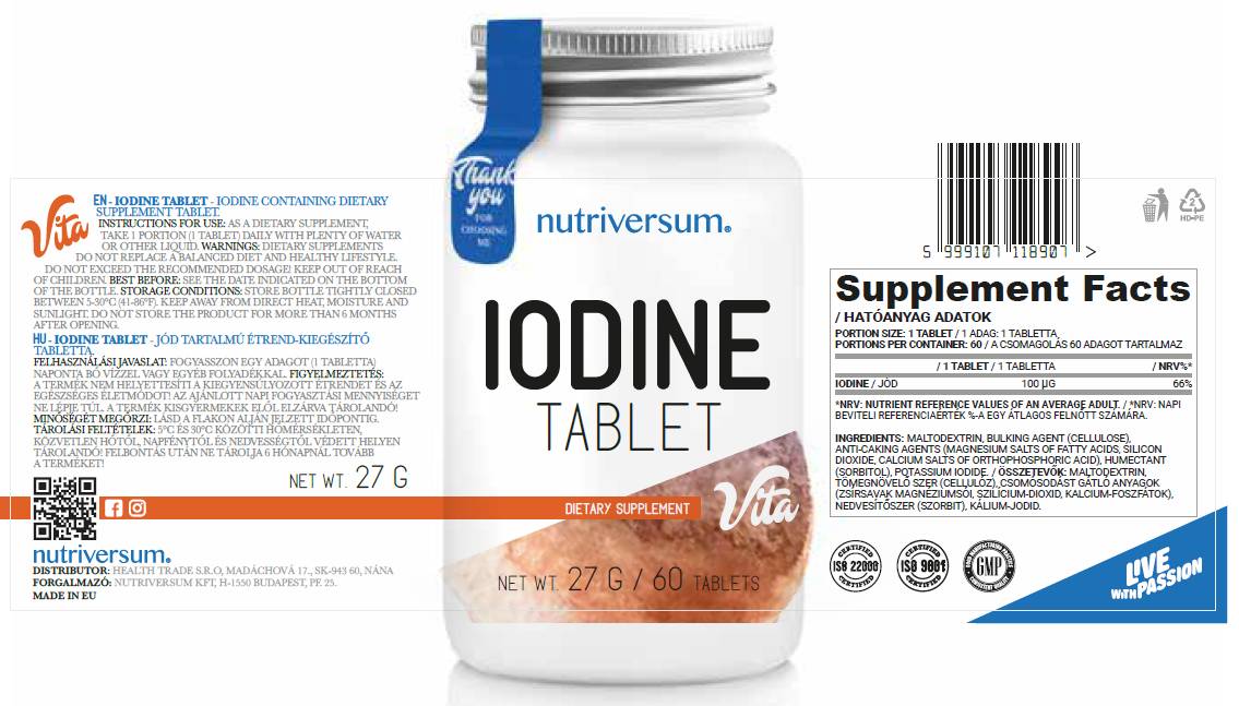 Iodine Tablet 100 mcg - 60 Таблетки - Feel You