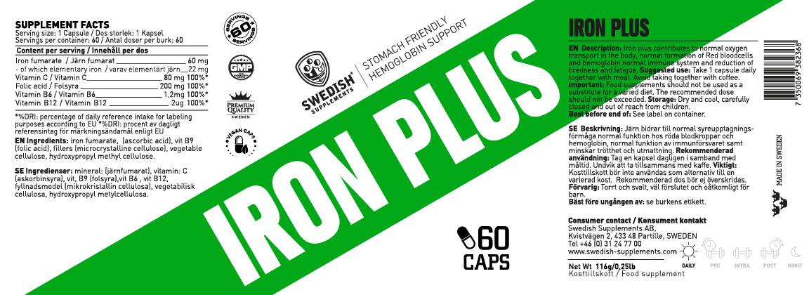 Iron Plus / with Vit C & Folic Acid / - 60 капсули - Feel You