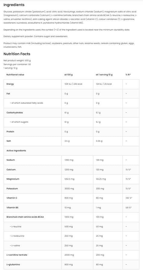 Isotonic Powder + BCAA, L-Carnitine, L-Glutamine - 500 грама - Feel You