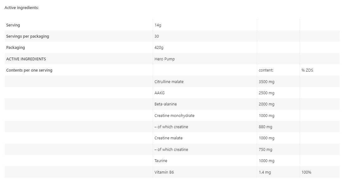 Hero Pump | Stim-Free Pre-Workout Formula - 420 грама - Feel You