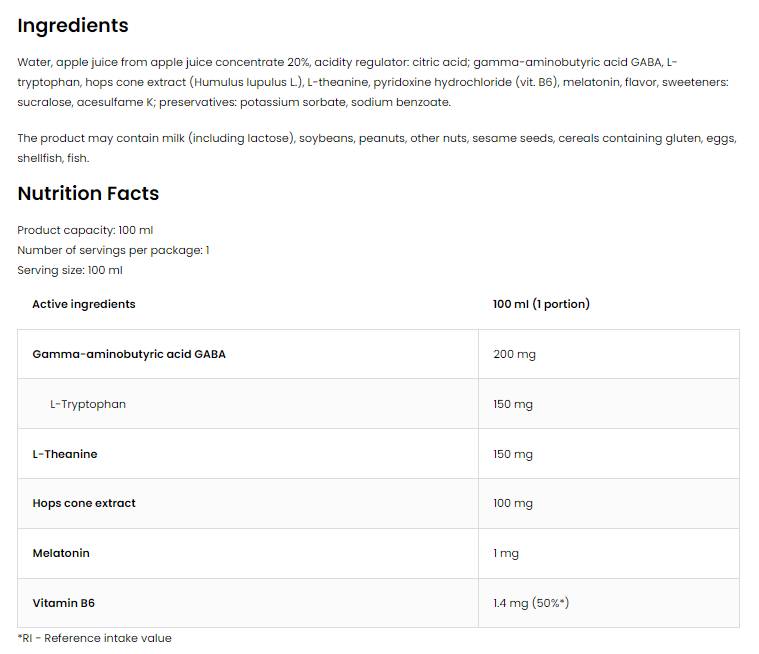 Keep Sleep Shot | with Melatonin, Gaba, L-Theanine - 100 мл - Feel You