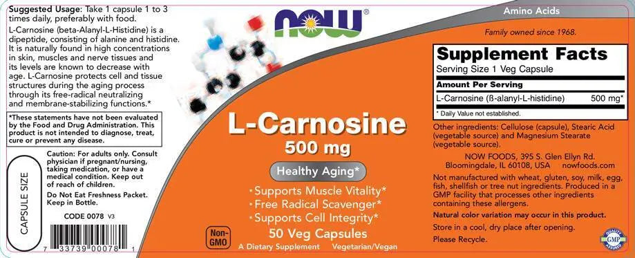 L-Carnosine 500 mg - 100 капсули - Feel You