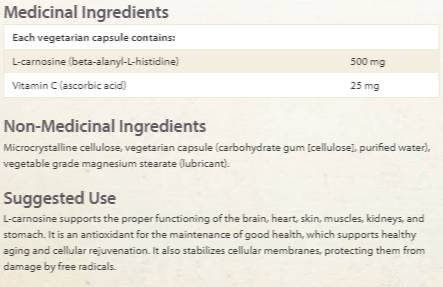 L-Carnosine/ Л-Карнозин 500 mg х 60 капсули Natural Factors - Feel You