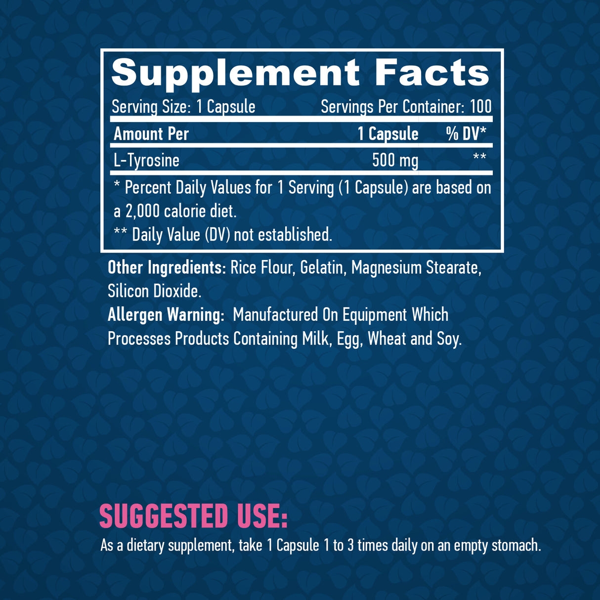 L-Tyrosine 500mg. / 100 Caps. - Feel You