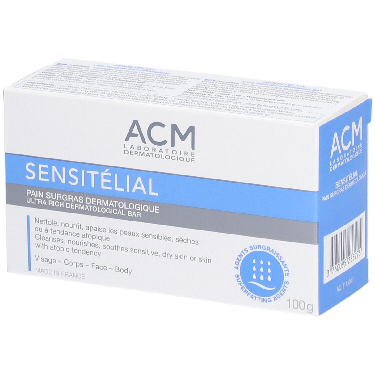 Laboratoire ACM, Sensitelial, Nourishing, Cleansing Bar, For Face & Body, 100 g - Feel You