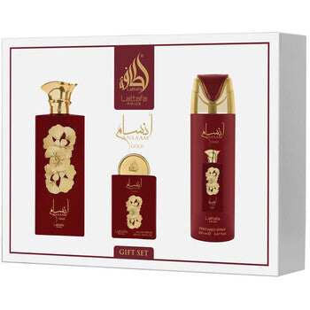 Lattafa Perfumes - Ansaam Gold Gift Set EDP 100 ml, deospray 200 ml and EDP 20 ml - 100ml - Feel You