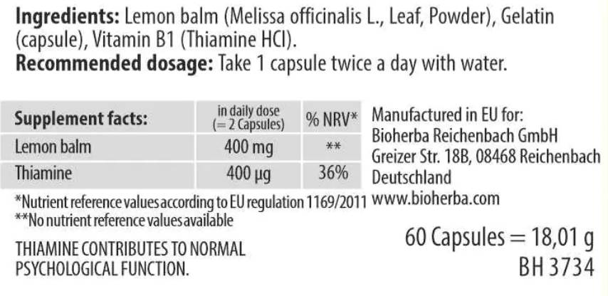 Lemon Balm 200 mg - 60 капсули - Feel You