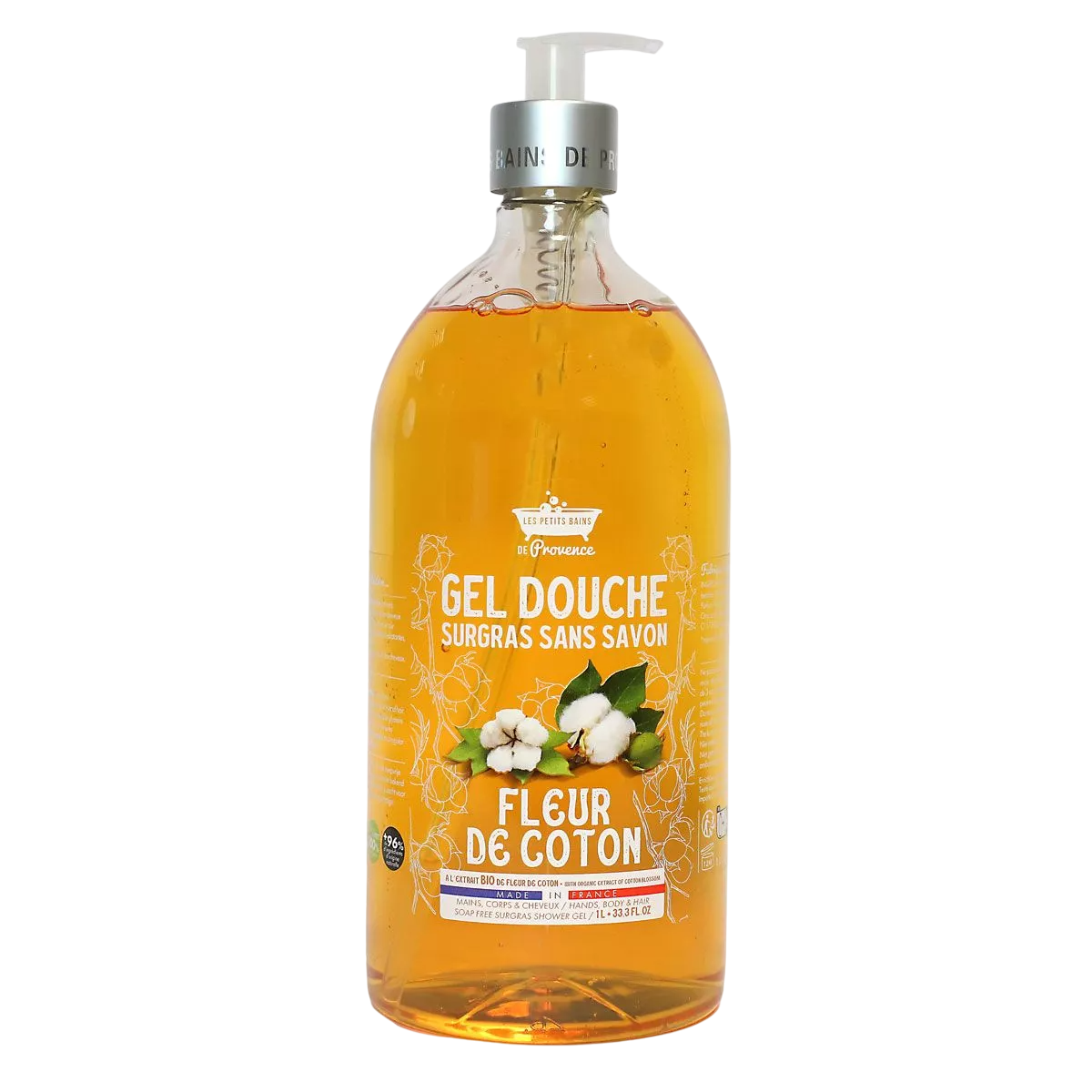 Les Petites Bains de Provence, Fleur de Coton, Shower Gel, For Sensitive Skin, 1000 ml - Feel You