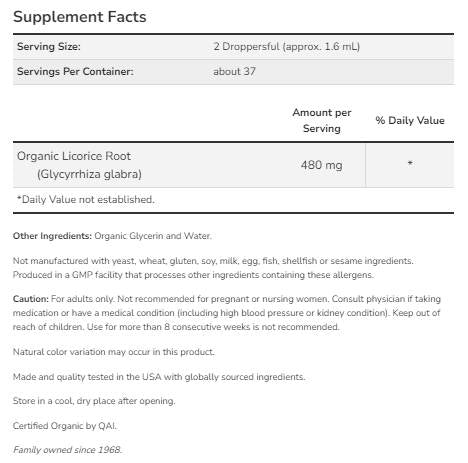 Licorice Root Glycerite Drops | Certified Organic - 59 мл - Feel You