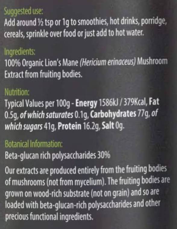 Lion's Mane Extract Organic Powder - 50 грама - Feel You