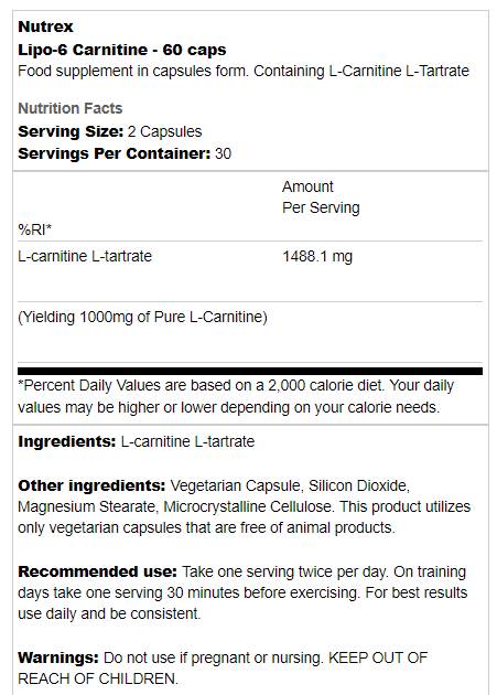 Lipo 6 / L-Carnitine - 60 капсули - Feel You