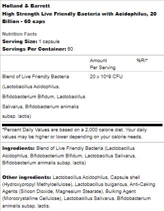 Live Friendly Bacteria with Acidophilus | High Strength 20 Billion - 60 капсули - Feel You