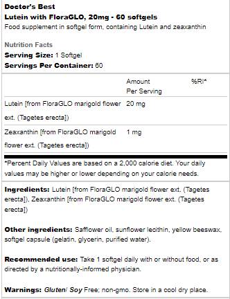 Lutein 20 mg | With FloraGLO - 60 Гел капсули - Feel You