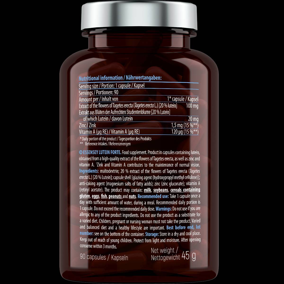 Lutein Forte 20 mg | with Zinc & Vitamin A - 90 капсули - Feel You