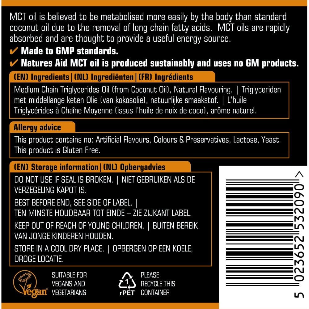 Кето MCT масло вкус карамел 500ml, Natures Aid - Feel You