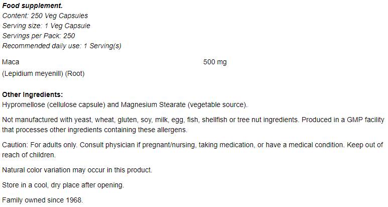 Maca 500 mg - 250 капсули - Feel You