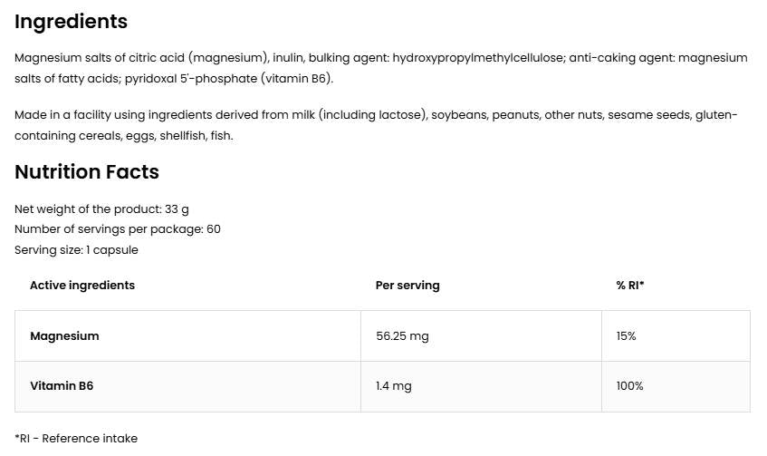 Magnesium Citrate + B6 P-5-P Blisters - 60 капсули - Feel You