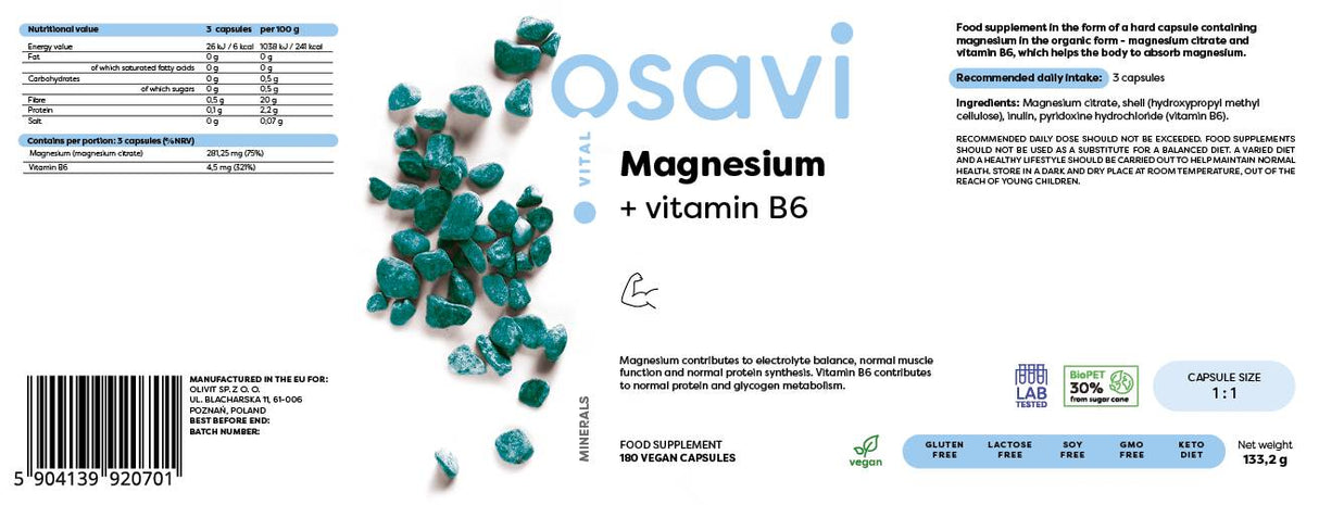 Magnesium Citrate + Vitamin B6 - 180 капсули - Feel You