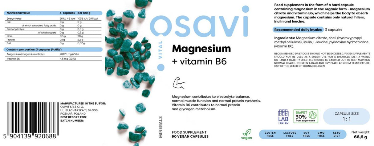 Magnesium Citrate + Vitamin B6 - 90 капсули - Feel You