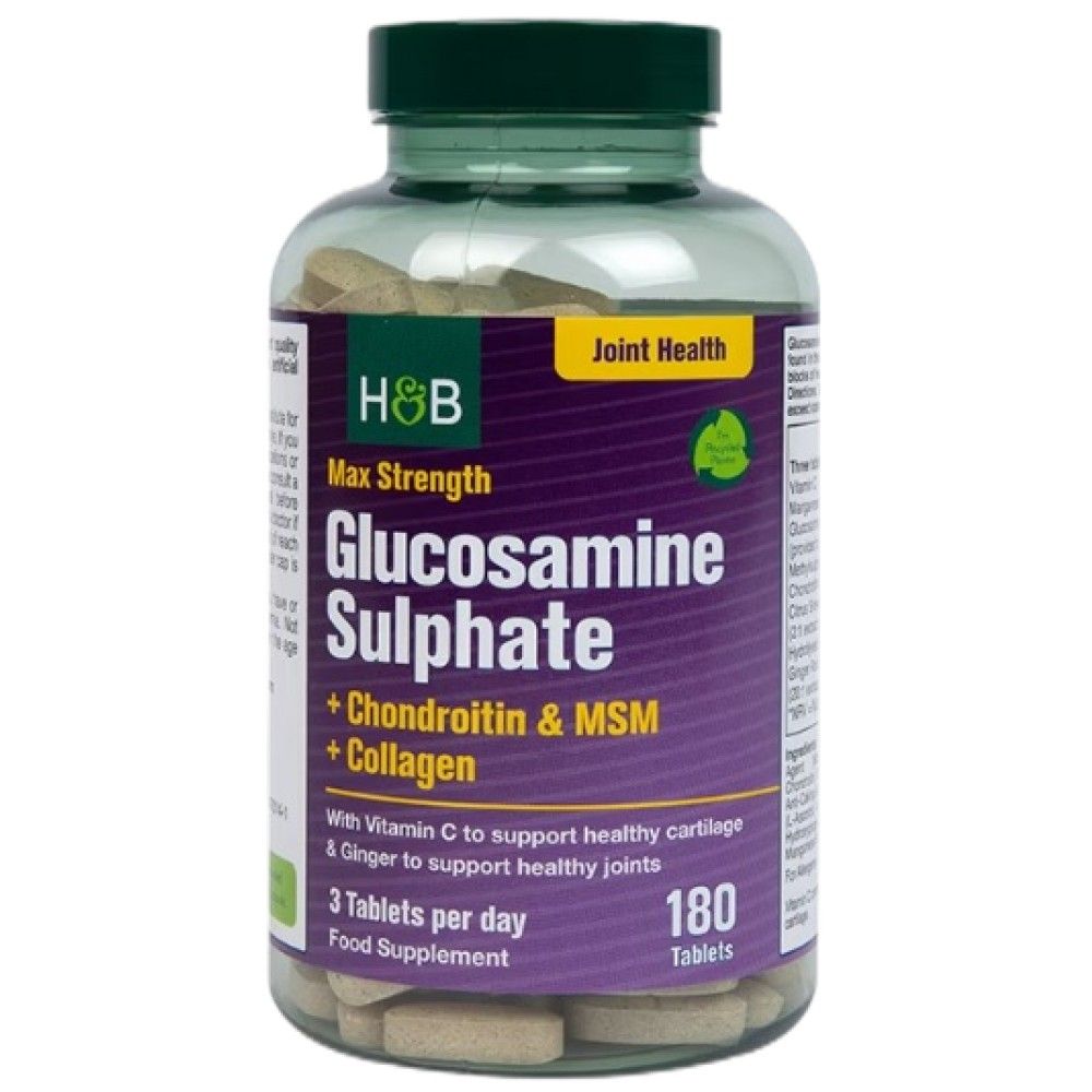 Max Strength Glucosamine Sulphate | Plus Chondroitin, MSM and Collagen - 180 Таблетки - Feel You