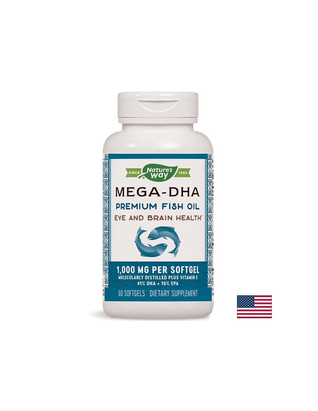 Mega-DHA - Рибено масло Мега-ДХА – за мозъка и зрението, 1000 mg, 60 софтгел капсули Nature’s Way - Feel You