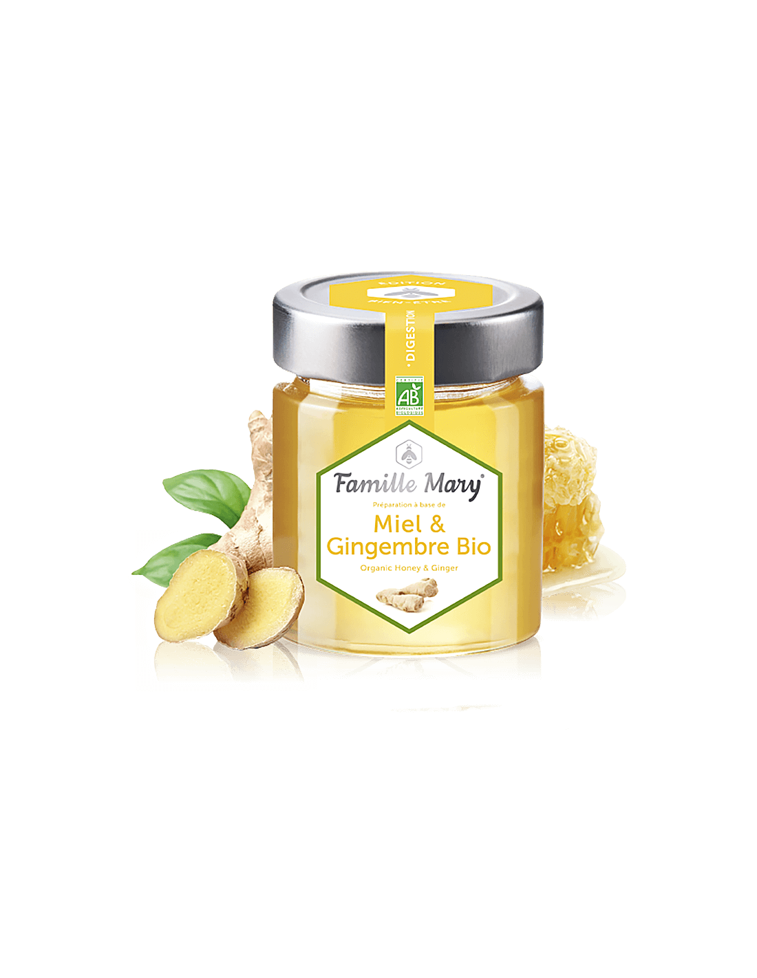 Miel & Gingembre Bio / Био акациев мед + джинджифил (за добро храносмилане), 170 g Famille Mary - Feel You