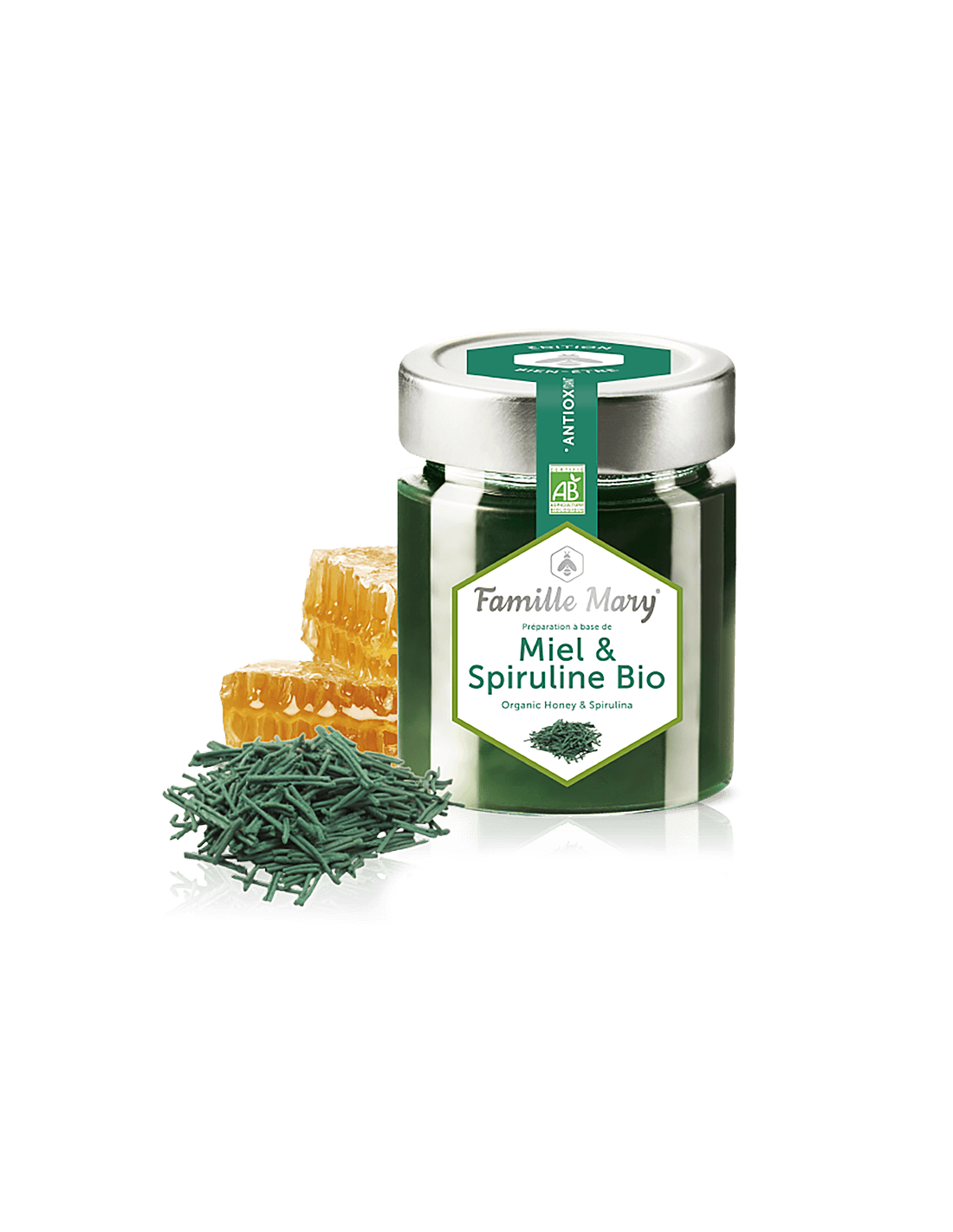 Miel & Spiruline Bio / Био акациев мед + спирулина, 170 g Famille Mary - Feel You