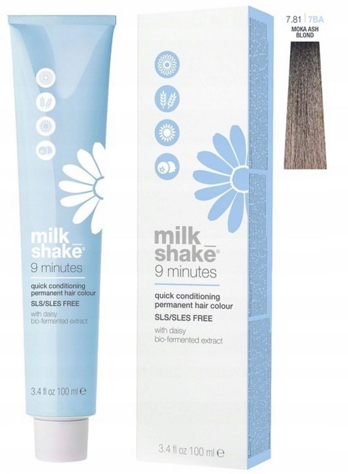 Milk Shake, 9 Minutes, Permanent Hair Dye, 7.81 Ash Blond Mocha, 100 ml - Feel You