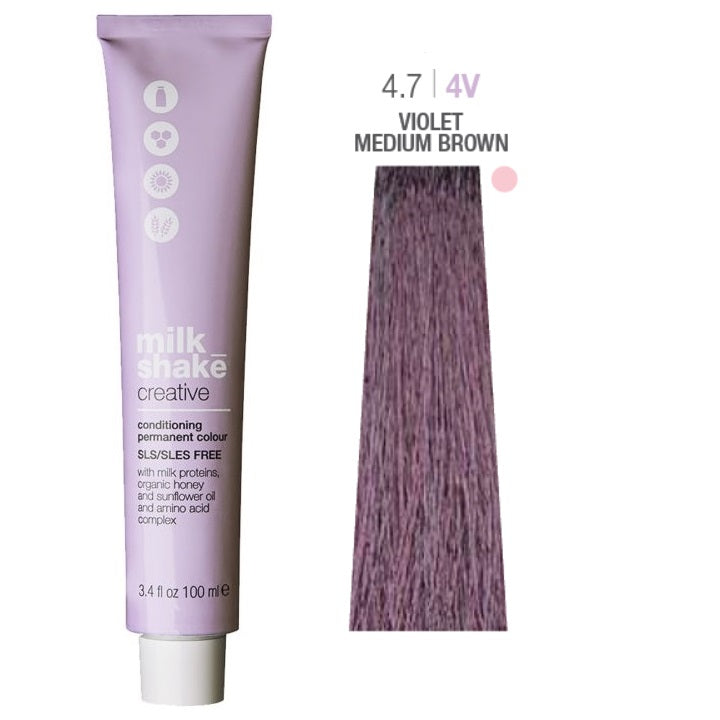 Milk Shake, Creative, SLS/SLES-Free, Permanent Hair Dye, 4.74V Violet Medium Brown, 100 ml - Feel You