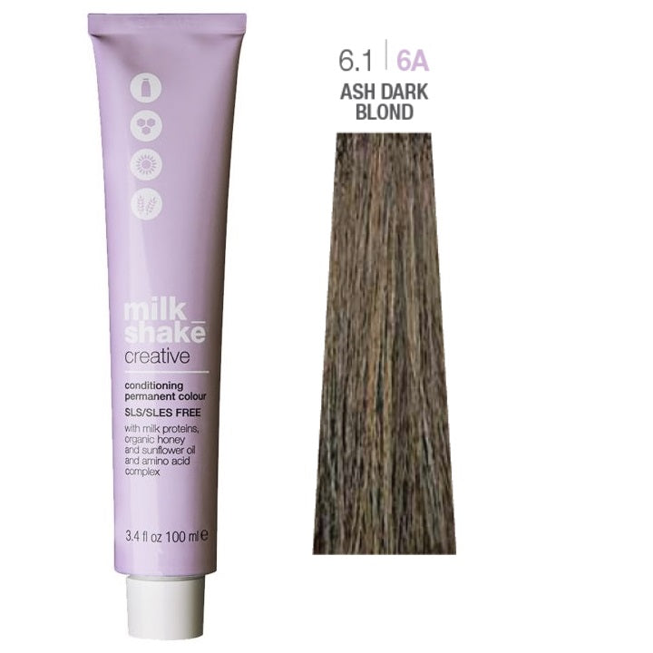 Milk Shake, Creative, SLS/SLES-Free, Permanent Hair Dye, 6.16A Ash Dark Blond, 100 ml - Feel You