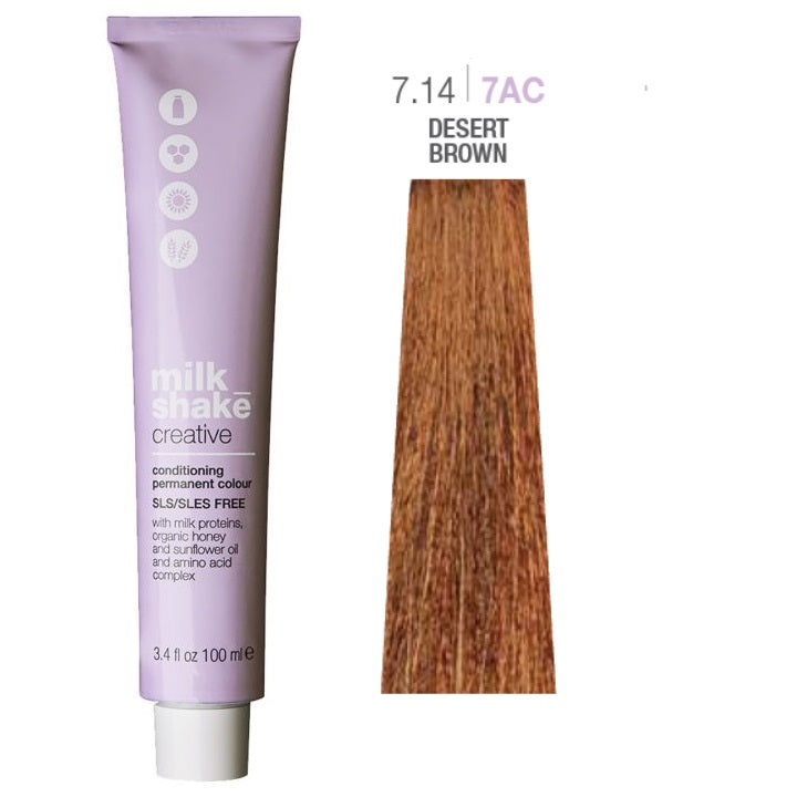 Milk Shake, Creative, SLS/SLES-Free, Permanent Hair Dye, 7.147AC Desert Brown, 100 ml - Feel You