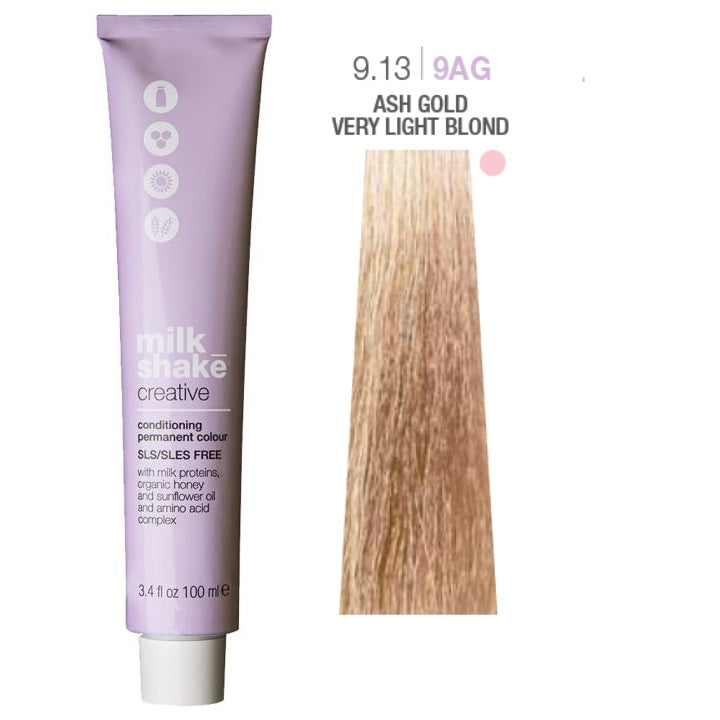 Milk Shake, Creative, SLS/SLES-Free, Permanent Hair Dye, 9.139AG Ash Gold Very Light Blond, 100 ml - Feel You