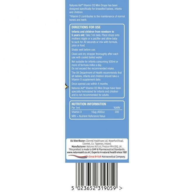 Mini Drops Витамин D3 капки за бебета и деца 50ml, Natures Aid - Feel You
