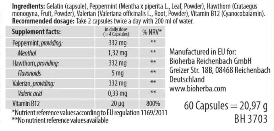 Mint , Hawthorn and Valerian - 60 капсули - Feel You