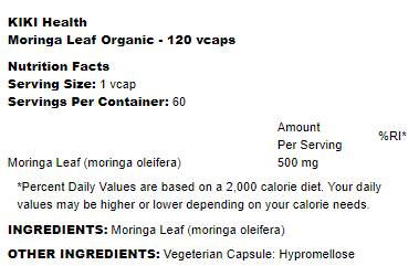 Moringa Leaf Organic 500 mg - 120 капсули - Feel You