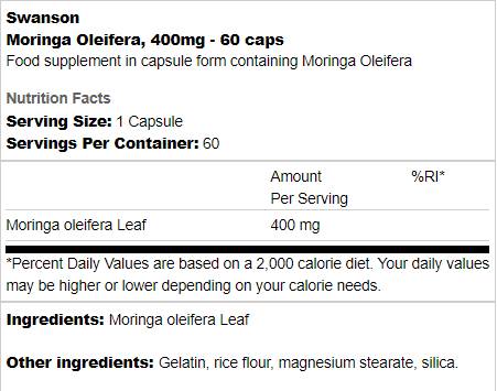 Moringa Oleifera 400 mg 60 капсули - Feel You