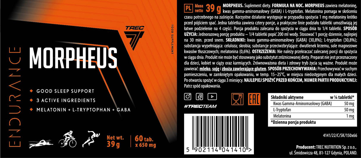 Morpheus Endurance | Good Night Support with Melatonin, L-Tryptophan & Gaba - 60 Таблетки - Feel You