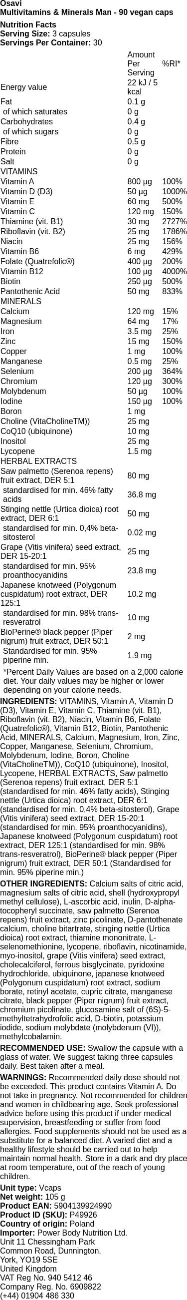Multivitamins & Minerals Man - 180 капсули - Feel You