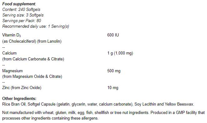 Calcium & Magnesium Softgels / with Vit D and Zinc - 120 Гел капсули - Feel You