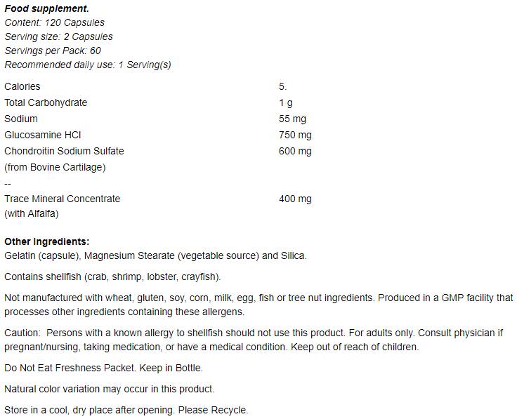 Glucosamine & Chondroitin With Trace Mineral Concentrate - 120 капсули - Feel You