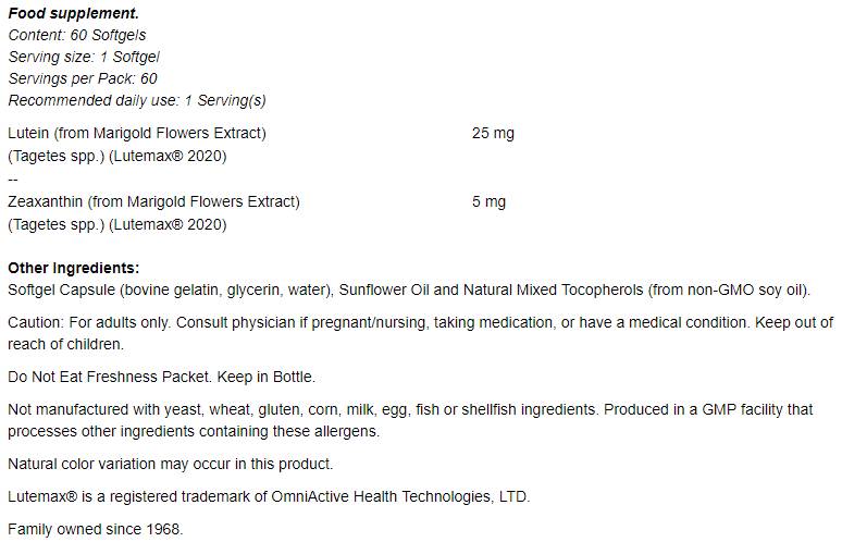 Lutein & Zeaxanthin - 60 Гел капсули - Feel You