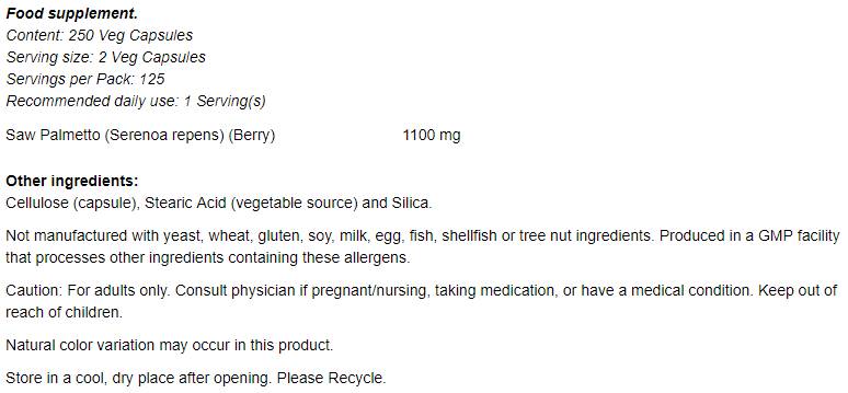 Saw Palmetto Berries 550 mg - 250 капсули - Feel You