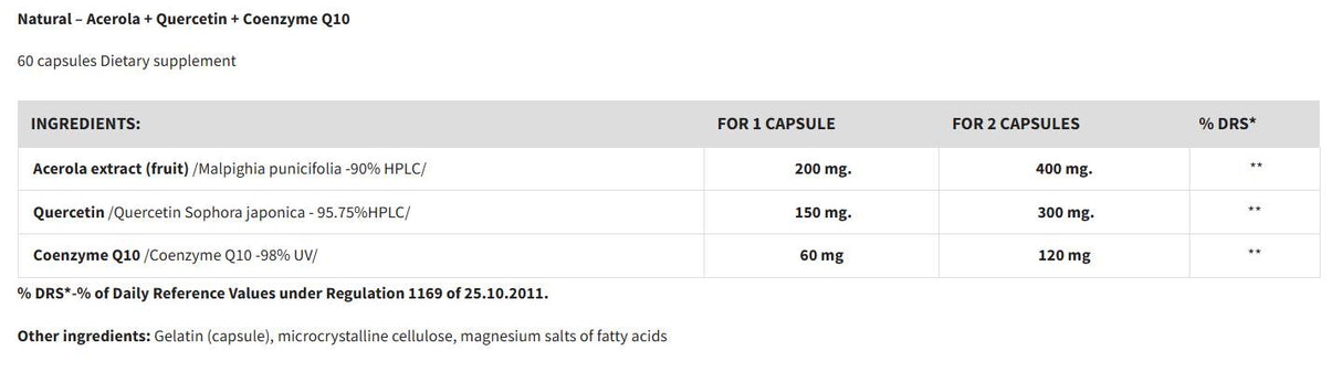 Natural – Acerola Cherry + Quercetin + Q10 - 60 капсули - Feel You